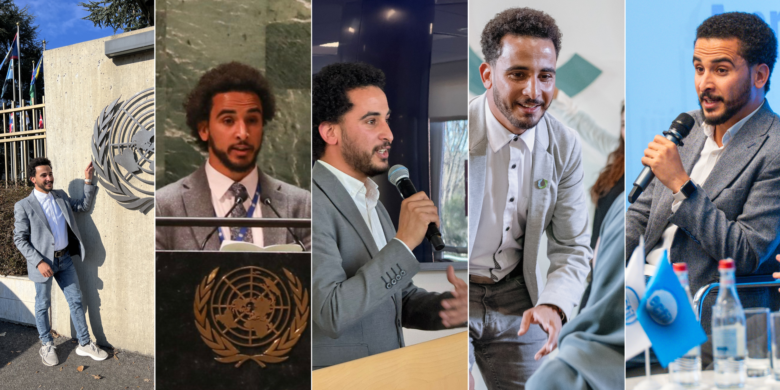 Khaled Emam speaking and participating in international leadership and peacebuilding events, including engagements at the United Nations and global forums.