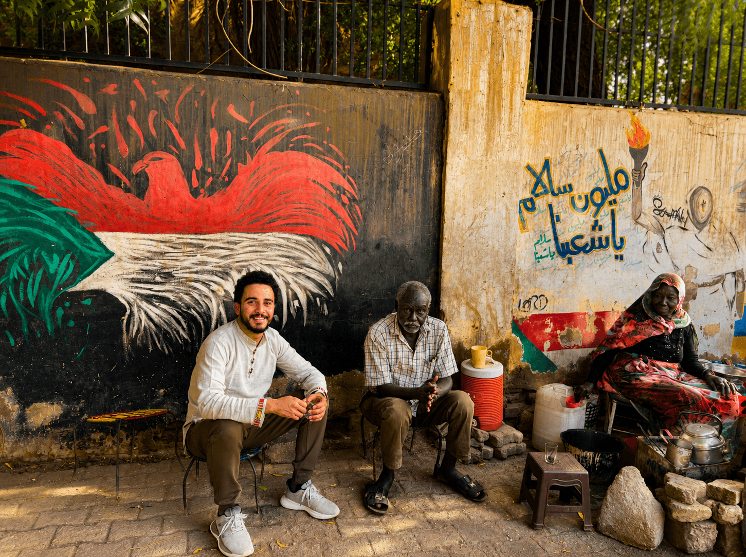 Khaled Emam with a community in Sudan